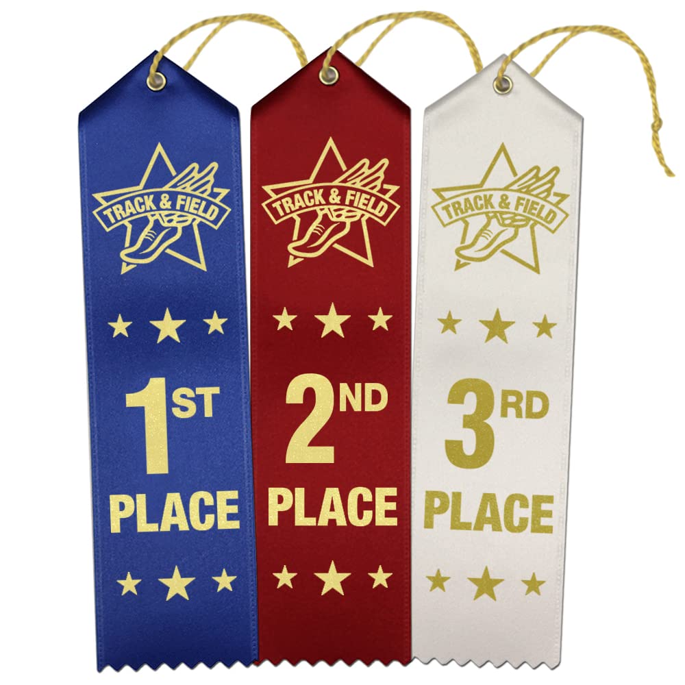 Ribbonsnow Track & Field Ribbons 1St - 2Nd - 3Rd Place, 75 Total Ribbons - 25 Each Place With Card & String