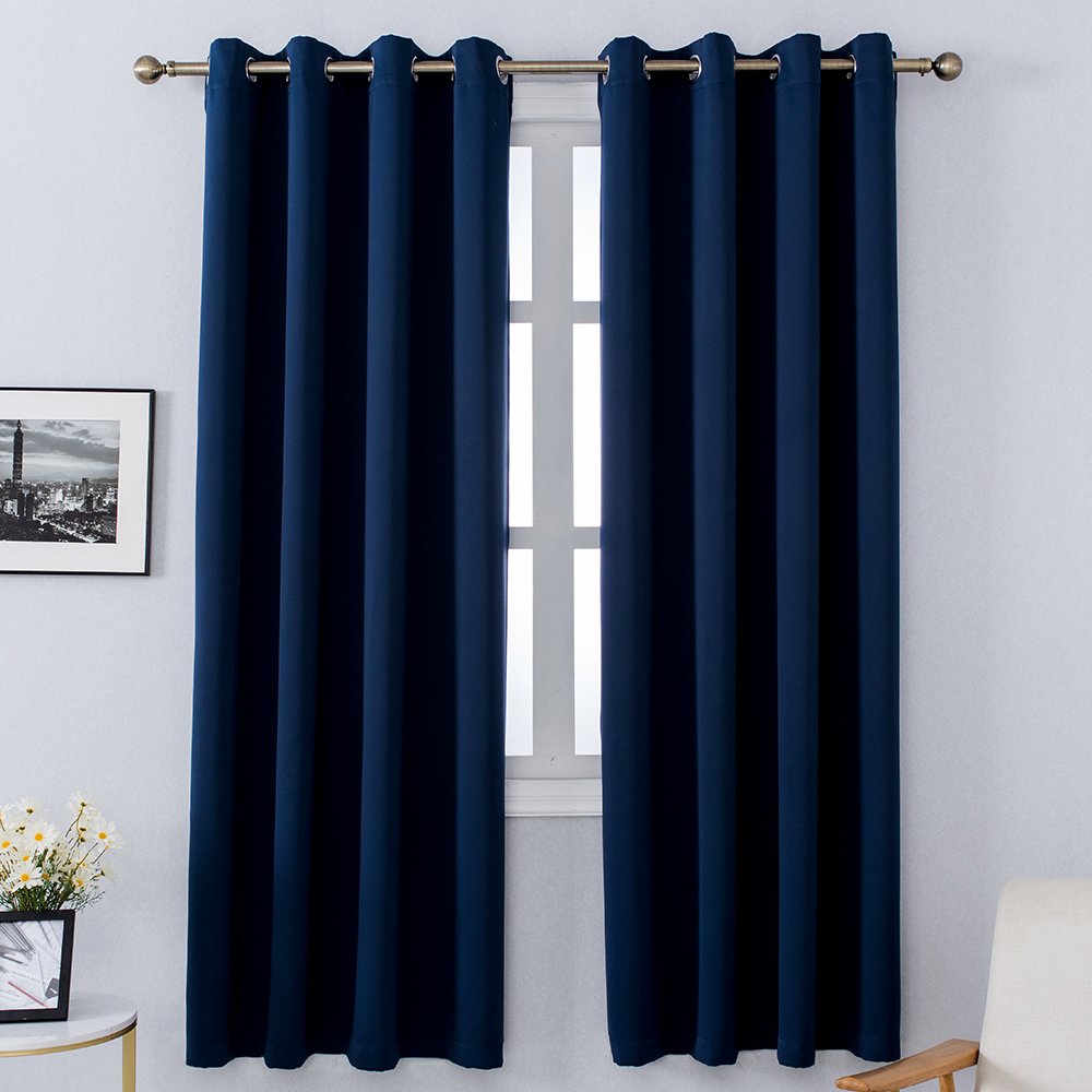 Mangata Casa Navy Blue Blackout Curtains Grommets 2 Panels For Bedroom-Window Curtain Panel For Living Room-Darkening Thermal Dr