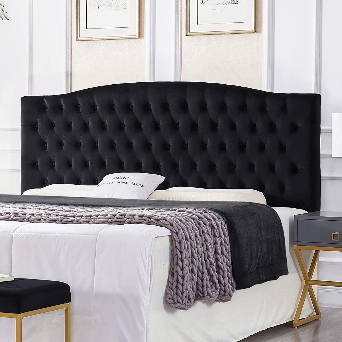 24KF Linen Upholstered Tufted Button King Headboard and Comfortable Fashional Padded King/California King Size headboard - Linen