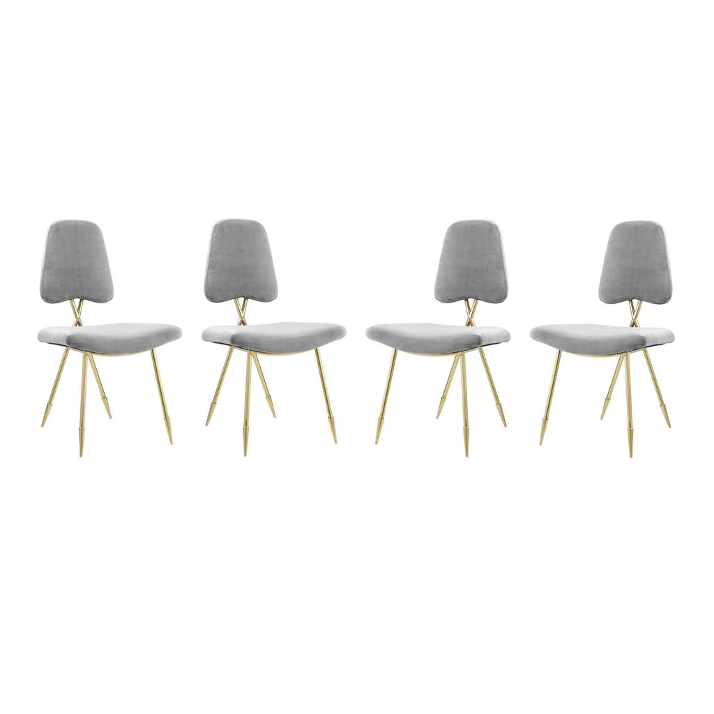 Modway Ponder Mid-Century Modern Performance Velvet, Four Lounge Chairs, Gray