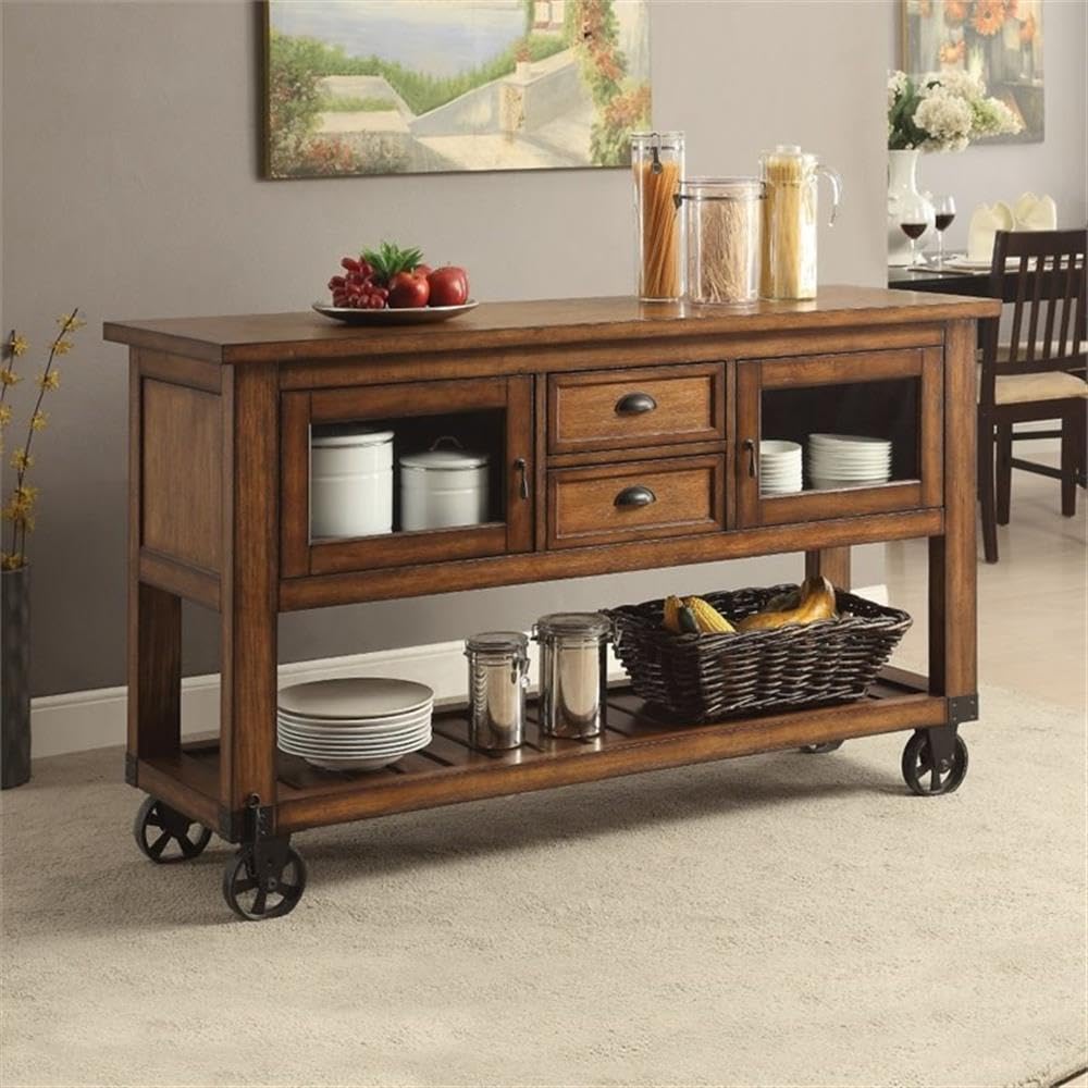 Acme Kadri 2-Drawer Wooden Kitchen Cart With Bottom Shelf In Distress Chestnut