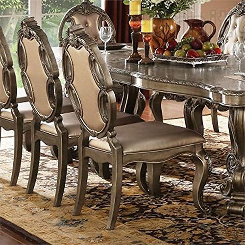 Acme Ragenardus Faux Leather Dining Side Chair in Champagne Oak Set of 2