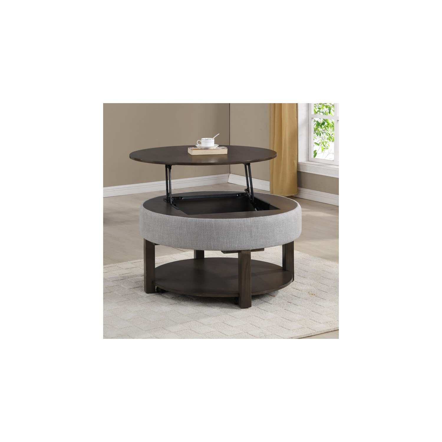 Lilola Home Jonah Light Brown MDF Lift Top Coffee Table with Shelf