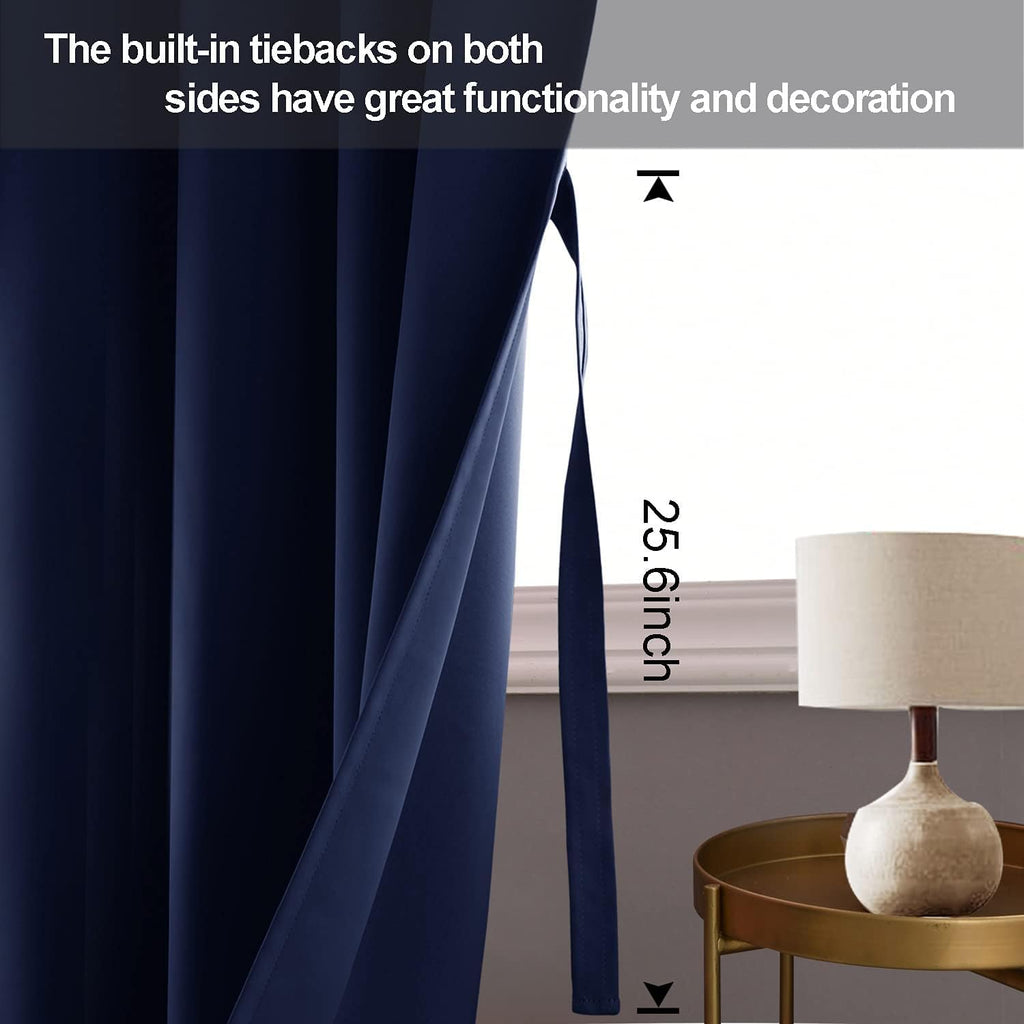 Jiuzhen Blackout Curtains For Bedroom - Light Blocking And Noise Reducing Grommet Room Darkening Curtains 84 Inch Length 2 Panels Set (38 X 84 Inch, Navy Blue)