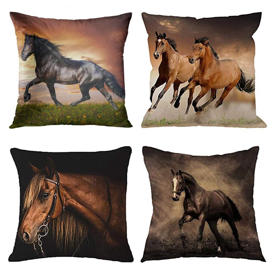 Emvency Set Of 4 Throw Pillow Covers Horse Running Waist Horses Armchair Simply Creative Cartoon Animal Night Decorative Pillow