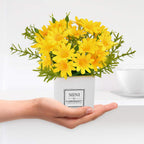 Aifusi Artificial Flowers, Daisy Flower With Vase Silky Artificial Daisies Bouquet Fake Plant Bonsai For Home Office Wedding Dec