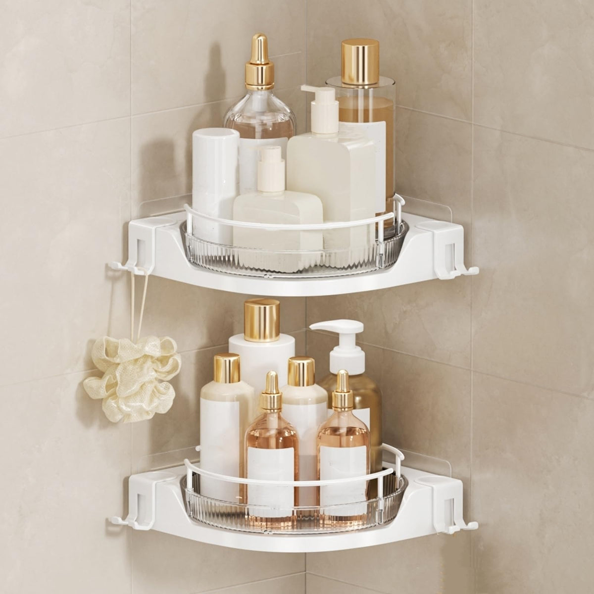 nohozi 360Rotating Corner Shower Caddy, NoDrill Adhesive Shelf with Hook