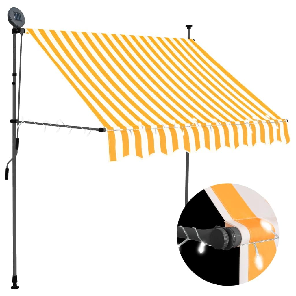 Vidaxl Manual Retractable Steel Patio Awning With Led - Water And Dirt Repellent, Uv-Weather Resistant Outdoor Shade, Adjustable Height And Angle, 78.7&quot; Width - White And Orange