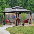 12' X 12' Hardtop Gazebo Outdoor Aluminum Gazebos Grill With Galvanized Steel Double Canopy For Patios Deck Backyard,Curtains&Ne