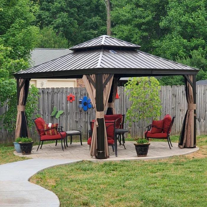 12' X 12' Hardtop Gazebo Outdoor Aluminum Gazebos Grill With Galvanized Steel Double Canopy For Patios Deck Backyard,Curtains&Ne