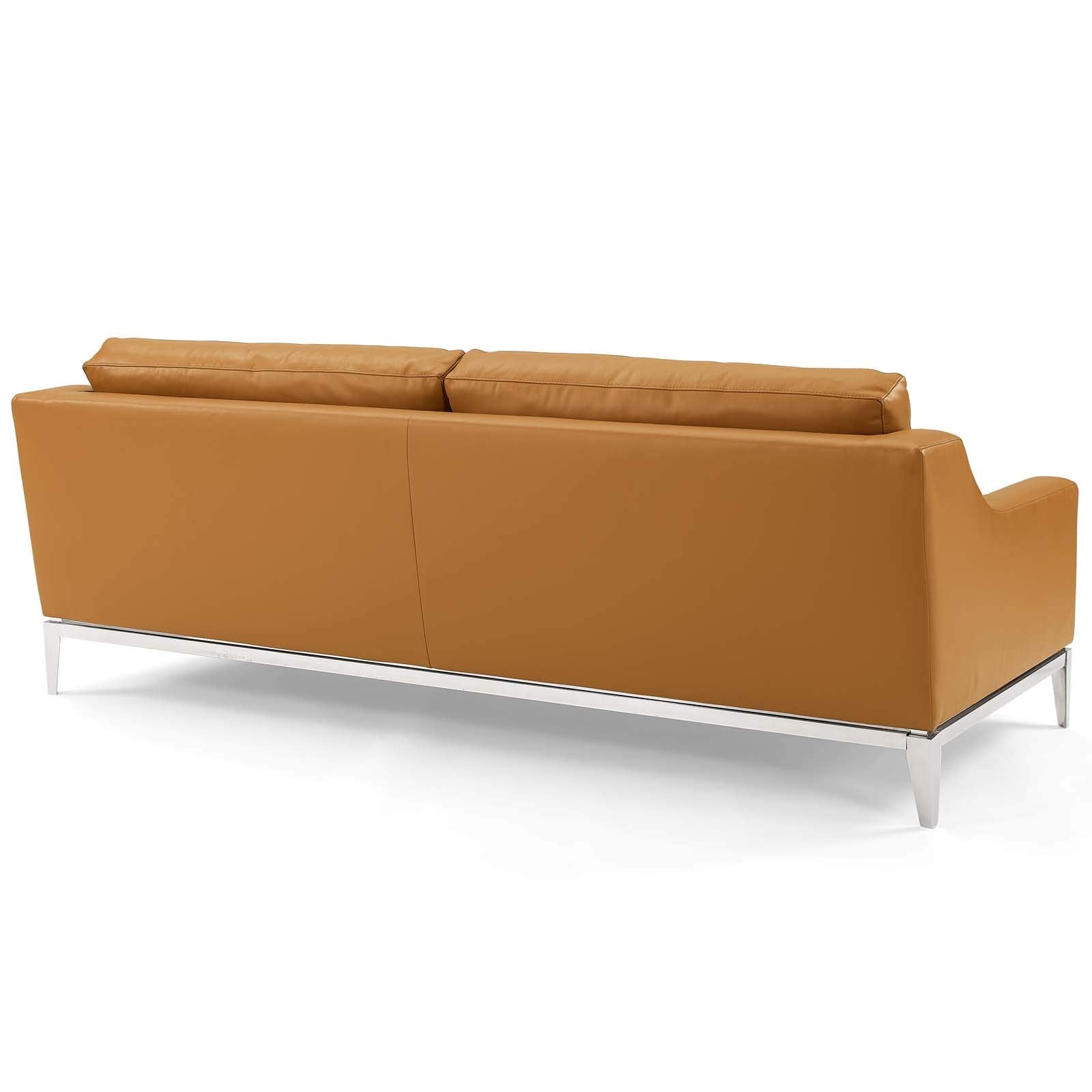 Modway Harness 83.5&quot; Leather Sofa In Tan With Stainless Steel Base