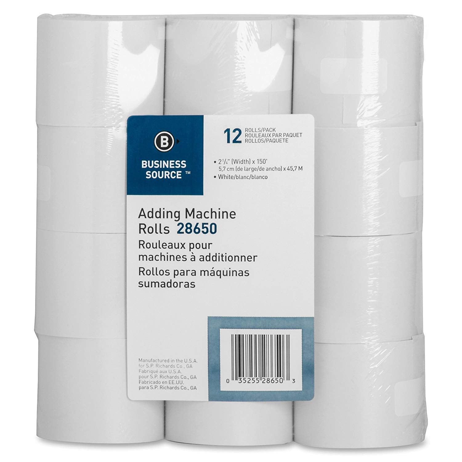 Business Source Receipt Paper 2.25 Inch X 150 Pack Of 12 Rolls - White (28650), 4 Pack