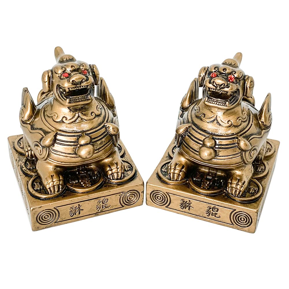 QINIZX 2PCS Feng Shui Bronze Pi Yao/Pi Xiu Statue, Feng Shui Decor, Wealth Porsperity Statues Home Decoration Bi Xie Sculpture F