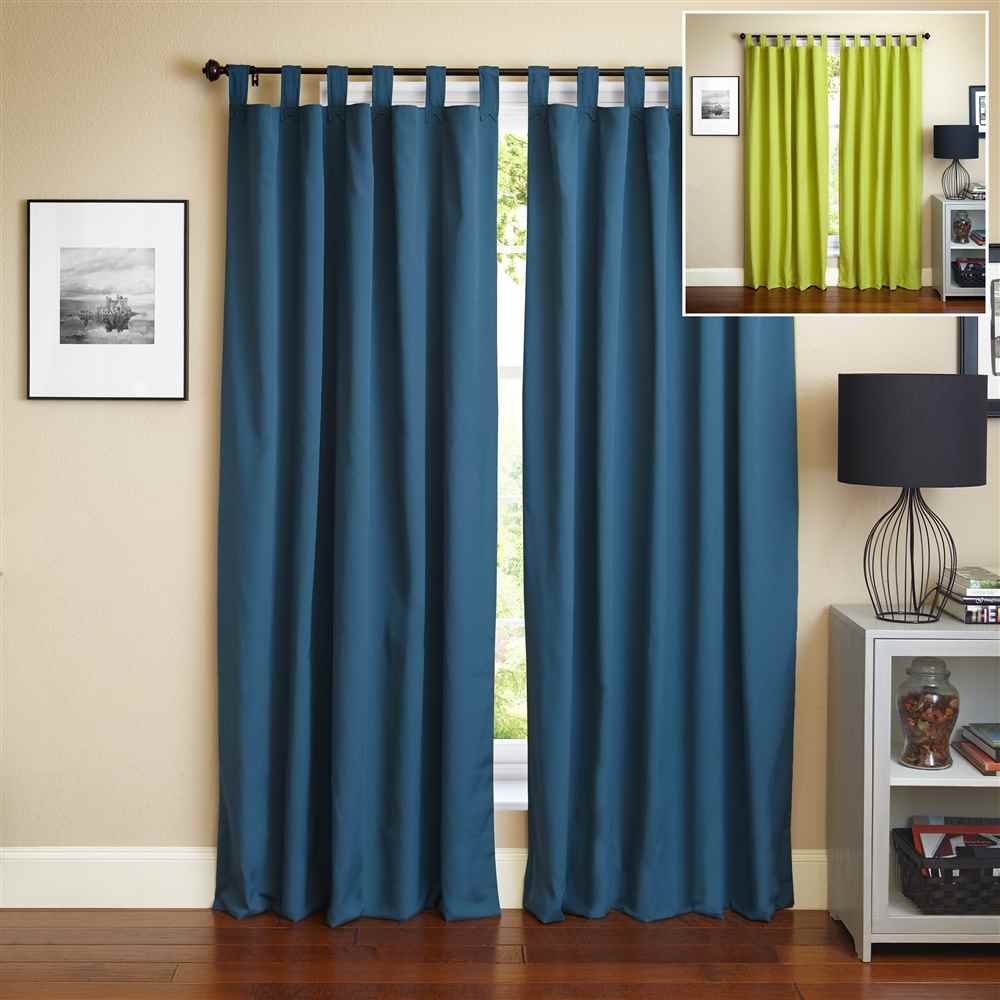 Blazing Needles Two-Tone Reversible Tab Top Twill Curtain Panels, 84" by 52", Indigo/Mojito Lime 2 Count