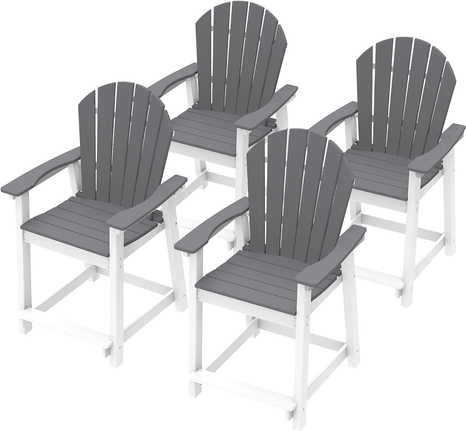 Otsun Outdoor Tall Adirondack Chairs Set Of 4, Patio Bar Stool Chair With High Back, 400Lbs, Widened Arms, All-Weather Balcony C