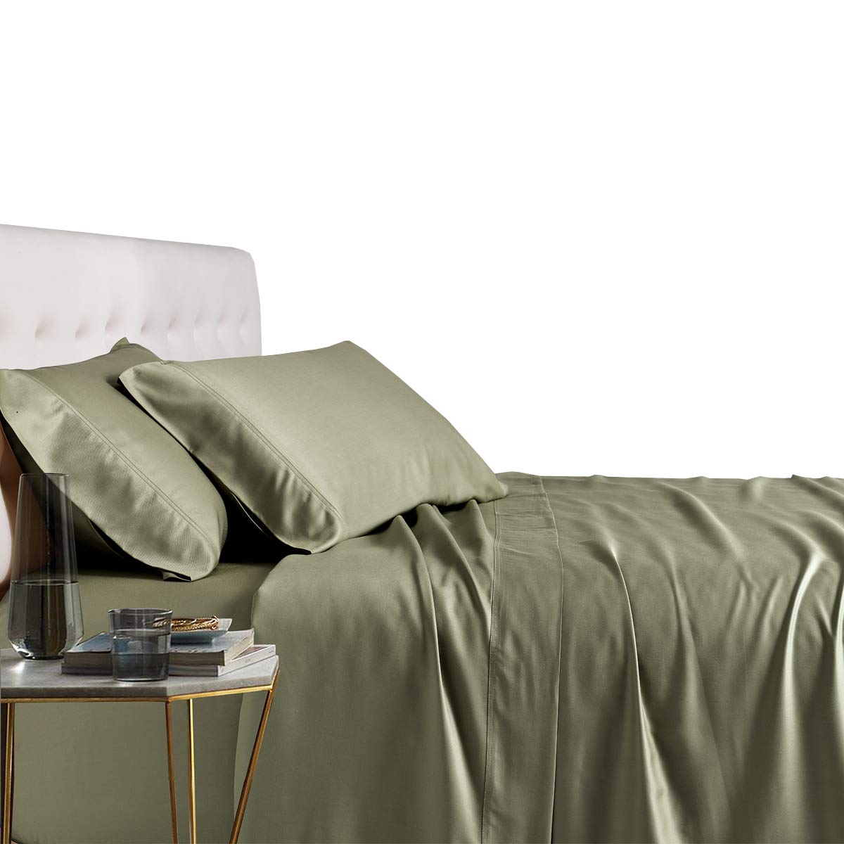 Royal Tradition Viscose From Bamboo Bed Sheets, Olympic Queen, Solid Sage, Super Soft And Cool 4Pc Sheet Set