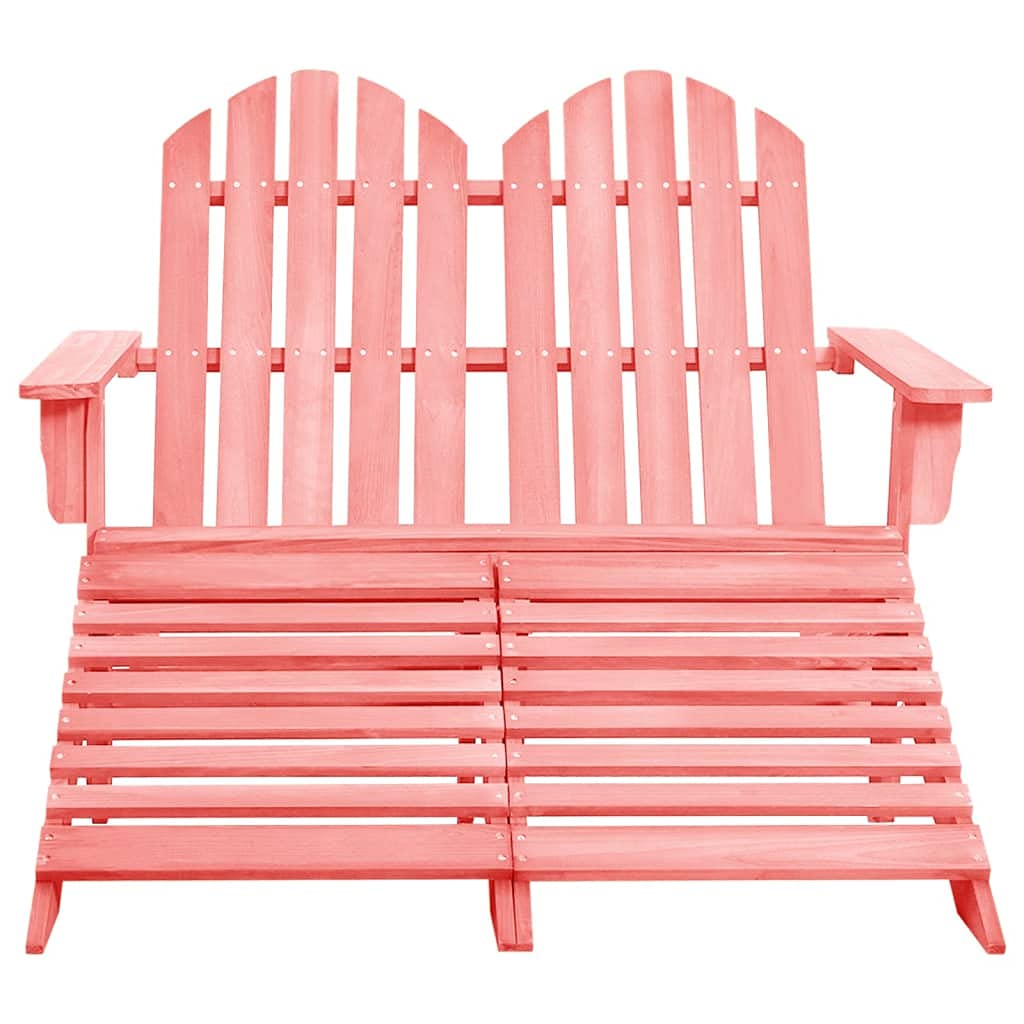 vidaXL 2-Seater Patio Adirondack Chair and Ottoman Set in Solid Fir Wood, Pink, Weather-Resistant, Detachable Ottomans, Ideal for Garden, Patio and Deck