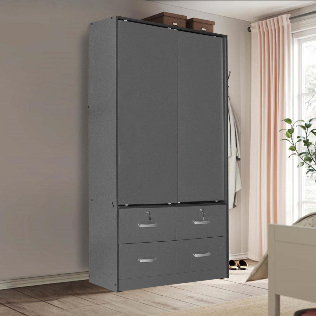 Better Home Products Sarah Modern Wood Double Sliding Door Armoire In Dark Gray