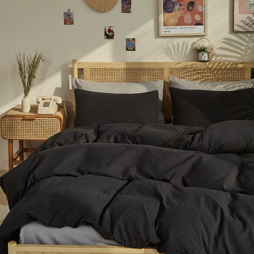 Clothknow Full Comforter Set Black 3Pcs Black Bedding Comforter Sets All Black Full Size Comforter Men Women Comforter Black Com