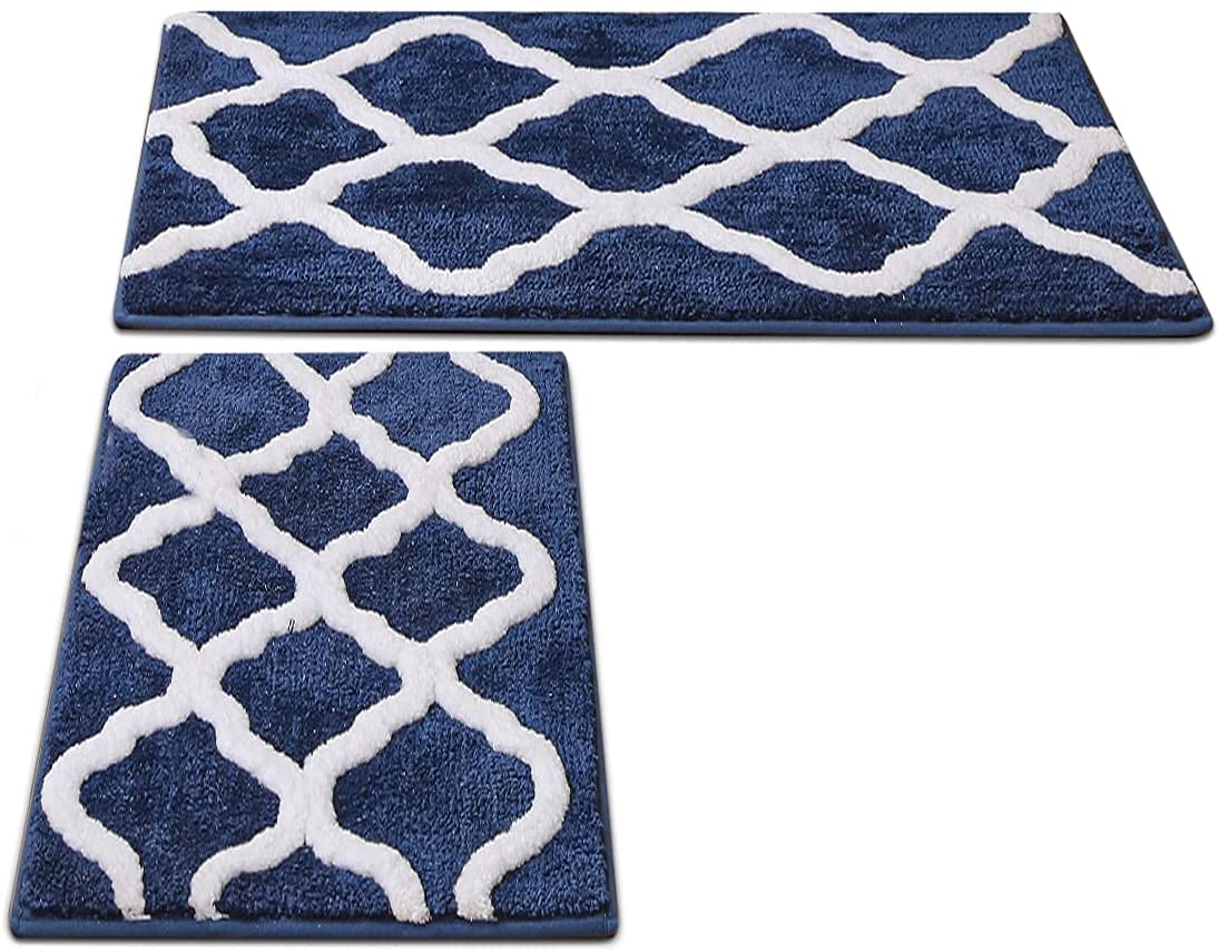 FASSCETE 2 Pieces Soft Microfiber Bath Mat, Machine Washable Shower Rugs,