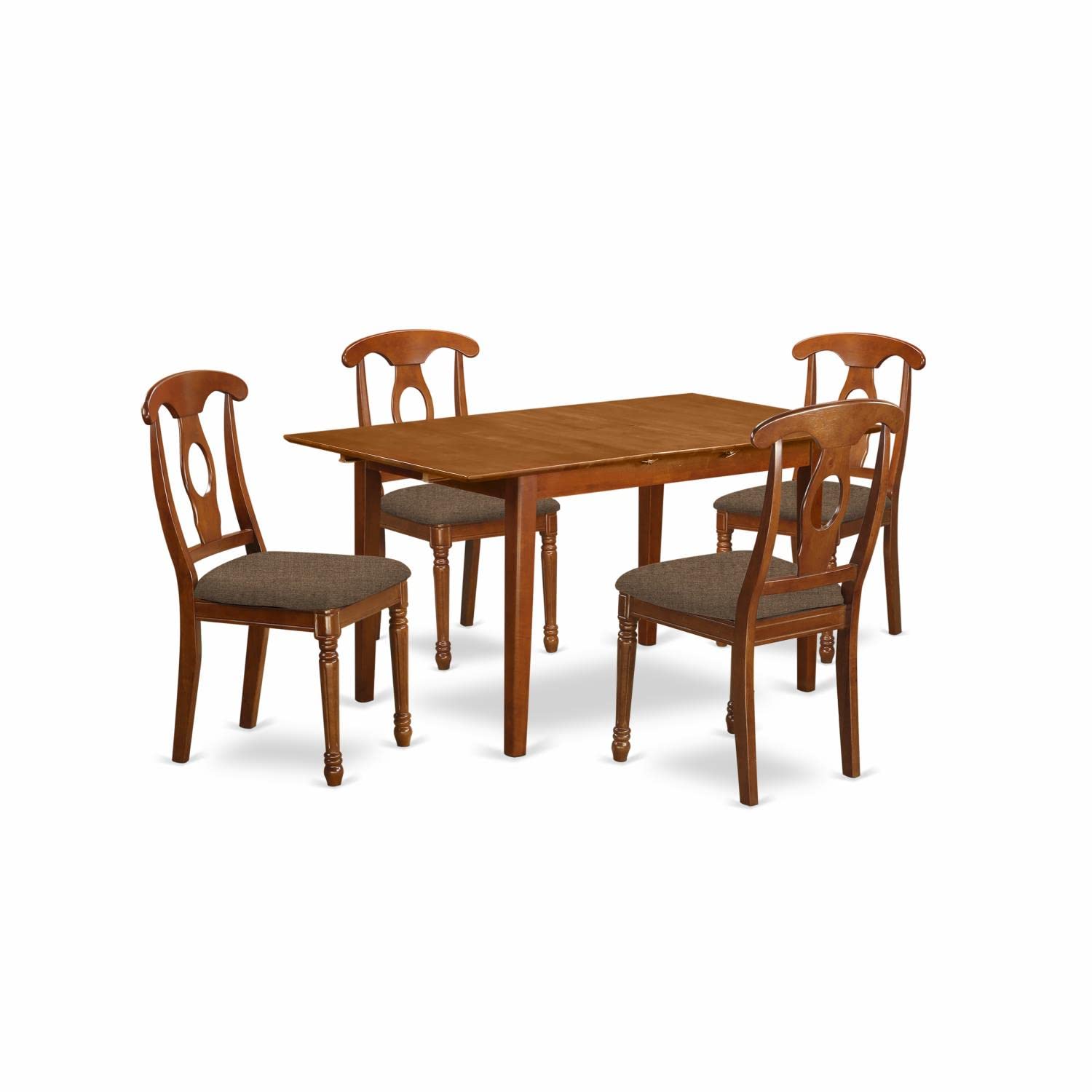 East West Furniture PSNA5-SBR-C 5 Piece Dinette Set for 4 Includes a Rectangle Room Table with Butterfly Leaf and 4 Linen Fabric Kitchen Dining Chairs, 32x60 Inch