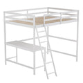 Flash Furniture Riley Loft Bed Frame With Desk - White Wood Slats - Full Size - Protective Guard Rails & Ladder - Kids And Teens - Space Saving Design