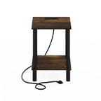 Furinno Turn-N-Tube 2-Tier Side Table, End Table with USB and Type-C Charging Port, Amber Pine/Black