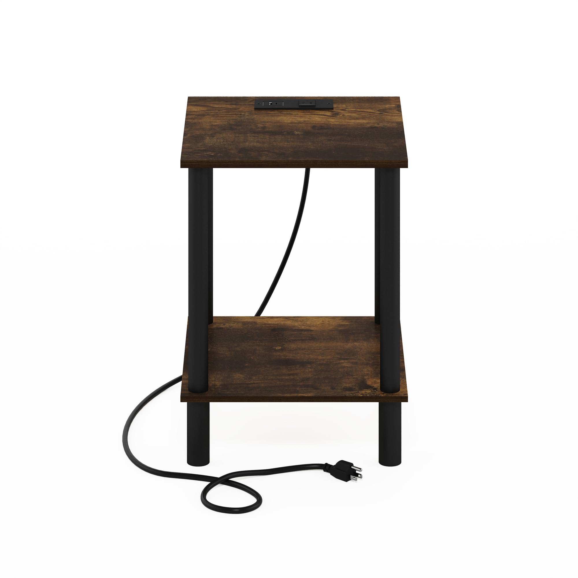 Furinno Turn-N-Tube 2-Tier Side Table, End Table with USB and Type-C Charging Port, Amber Pine/Black