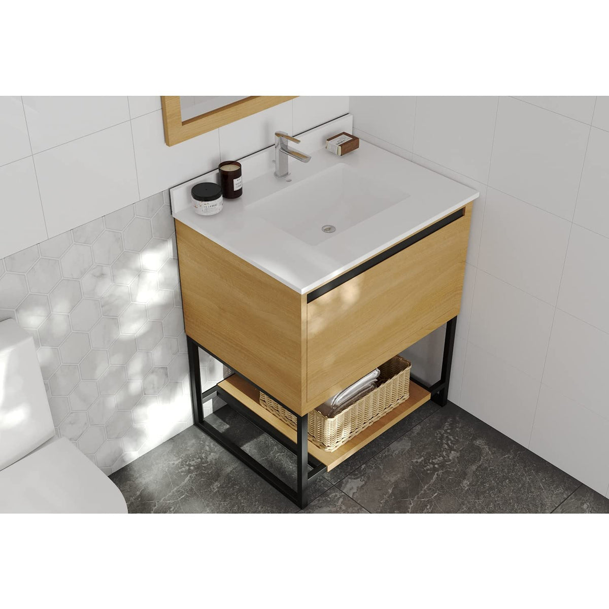 Laviva Alto 30 - California White Oak Cabinet White Quartz Countertop