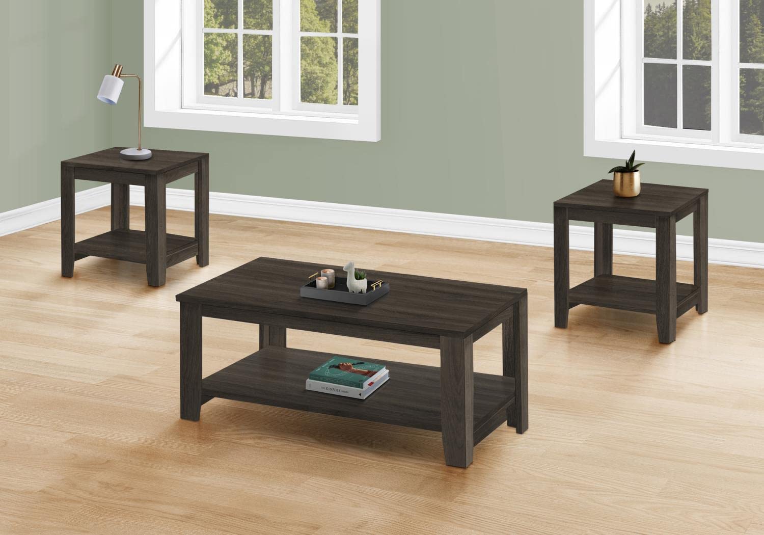 Monarch Specialties 7883P Table, 3pcs Set, Coffee, End, Side, Accent, Living Room, Laminate, Brown, Transitional Set-3Pcs Oak, 42' L x 20.5' W x 17' H