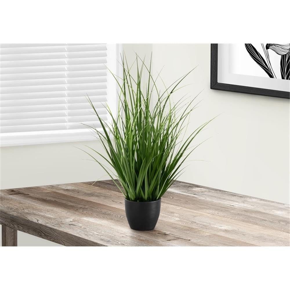 Monarch Specialties I 9575 Artificial Plant, 23' Tall, Grass, Indoor, Faux, Fake, Table, Greenery, Potted, Real Touch, Decorative, Green Grass, Black Pot
