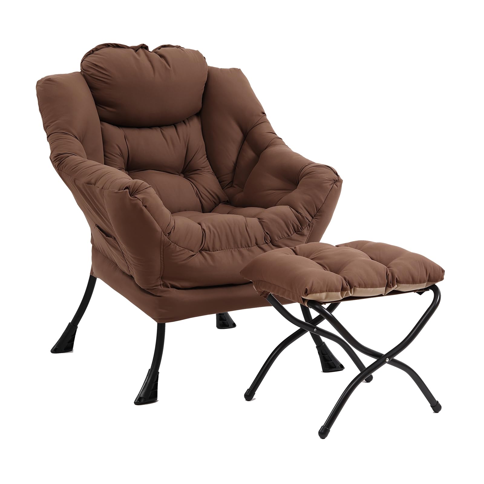 Furlide Lazy Chair With Ottoman, Modern Chair With Folding Footrest, Lounge Accent Chair, Comfortable Reading Chair (Dark Brown)