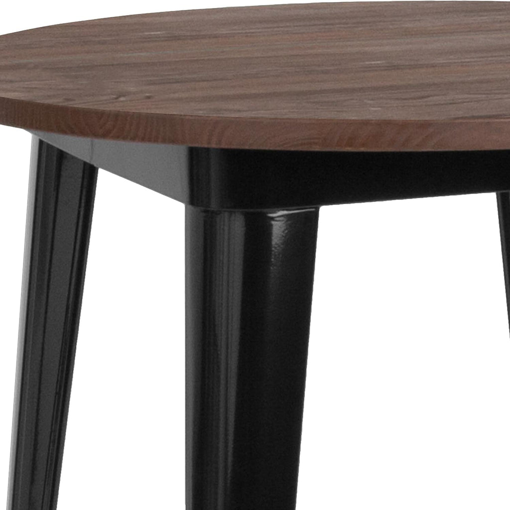 Flash Furniture Philip 30' Round Black Metal Indoor Bar Height Table With Walnut Rustic Wood Top