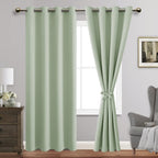 Jiuzhen Light Green Blackout Curtains With Tiebacks-Thermal Insulated, Light Blocking And Noise Reducing Grommet Curtain Drapes For Bedroom And Living Room, Set Of 2 Curtain Panels, 52X84 Inch Length