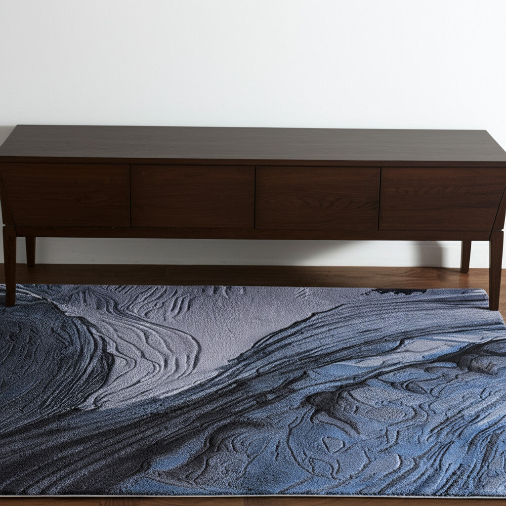 4' X 6' Blue Black And Gray Abstract Hand Tufted Area Rug