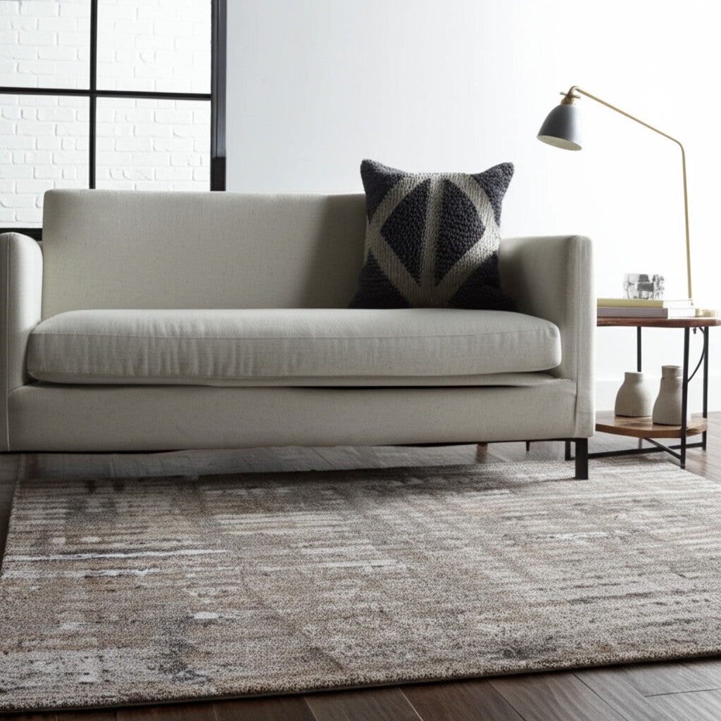 5' X 8' Brown Tan And Ivory Abstract Distressed Area Rug