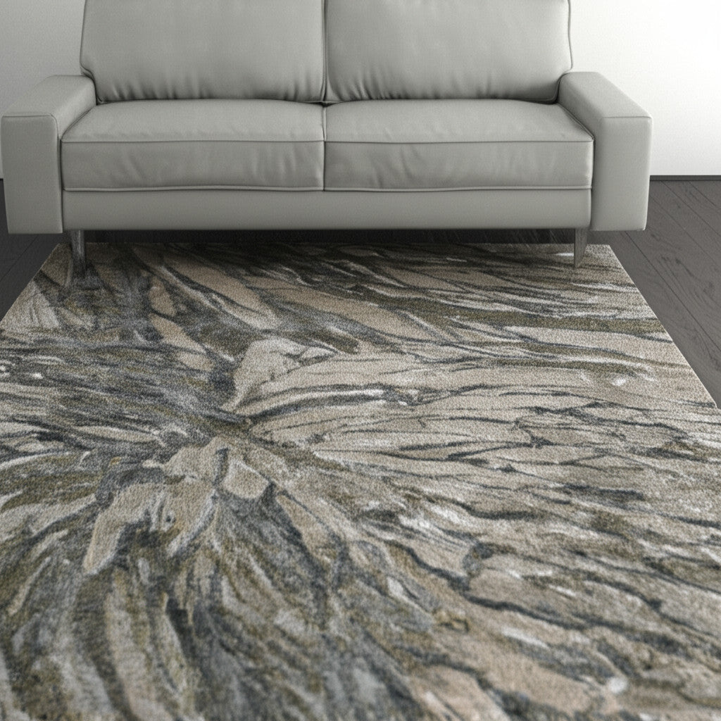 5' X 8' Gray Green And Ivory Abstract Area Rug