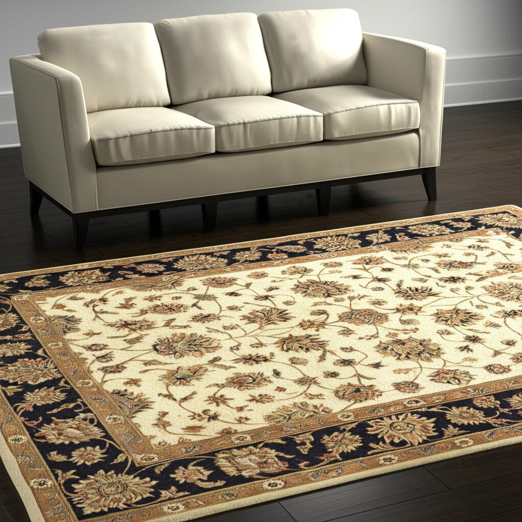 5' X 8' Tan Brown And Black Oriental Hand Tufted Area Rug