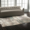 5' X 8' Ivory Blue And Purple Abstract Distressed Area Rug