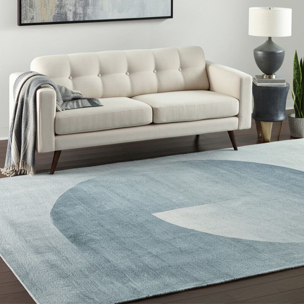 5' X 8' Blue And White Geometric Hand Tufted Area Rug