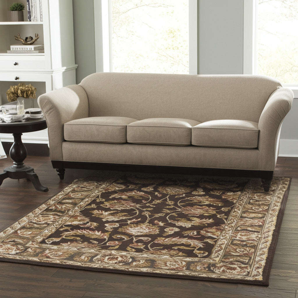 5' X 8' Brown Tan And Ivory Oriental Hand Tufted Area Rug