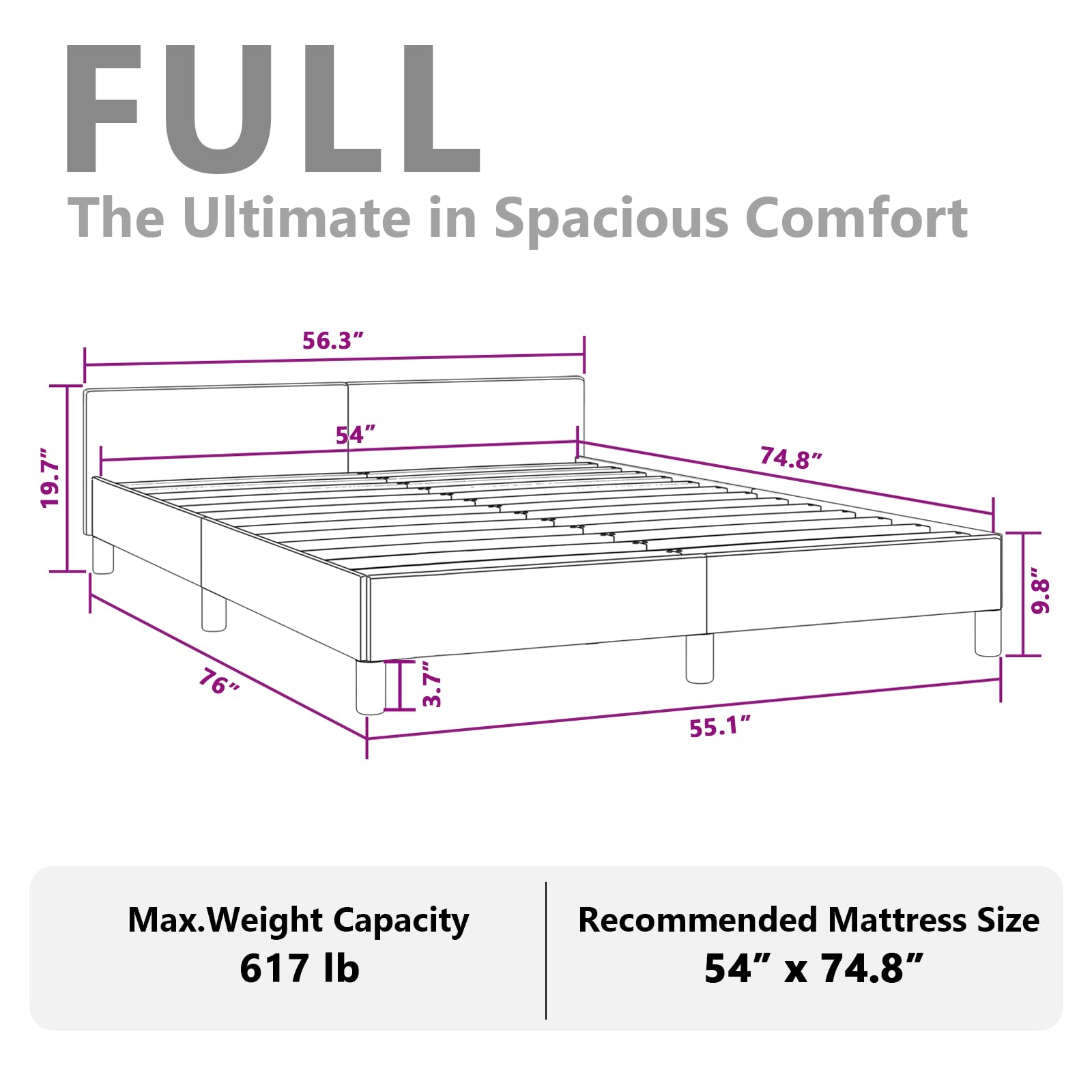 vidaXL Velvet Bed Frame Platform Bed, Scandinavian Style/Slats Support/No Box Spring Needed/Without Mattress/Easy Assembly, Dark Grey Full Bed