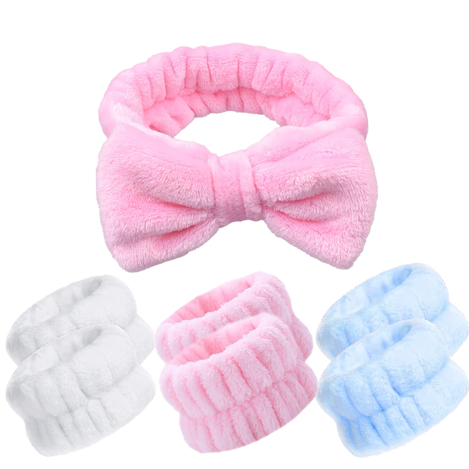 Moodkey 7Pcs Wrist Spa Washbands Headband Set, Microfiber Face Washing Wristbands Wrist Wash Towel Band Absorbent Sweatband For