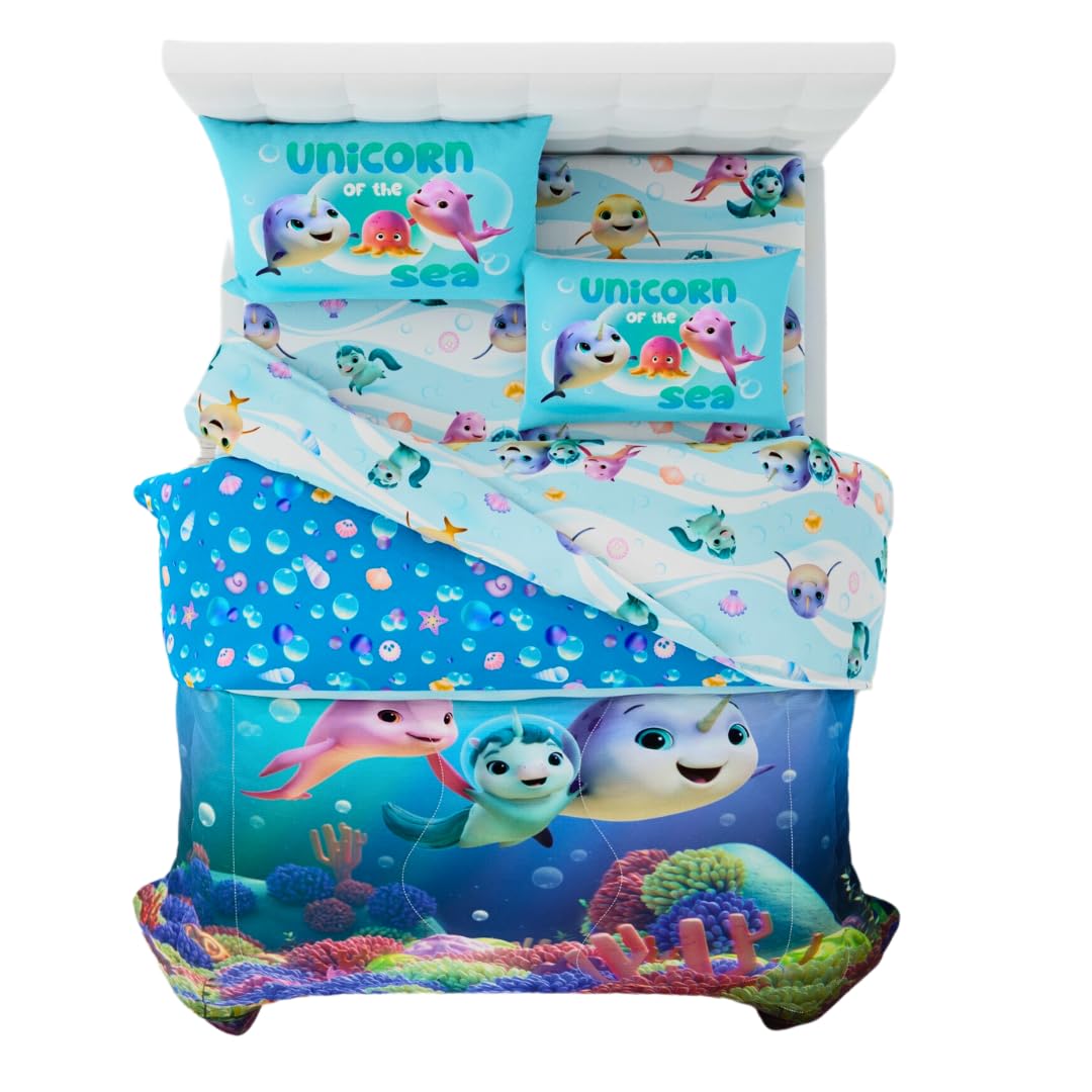 Franco Dreamworks Not Quite Narwhal Kids Bedding Super Soft Comforter And Sheet Set, 5 Piece Full Size, (Official Licensed Produ