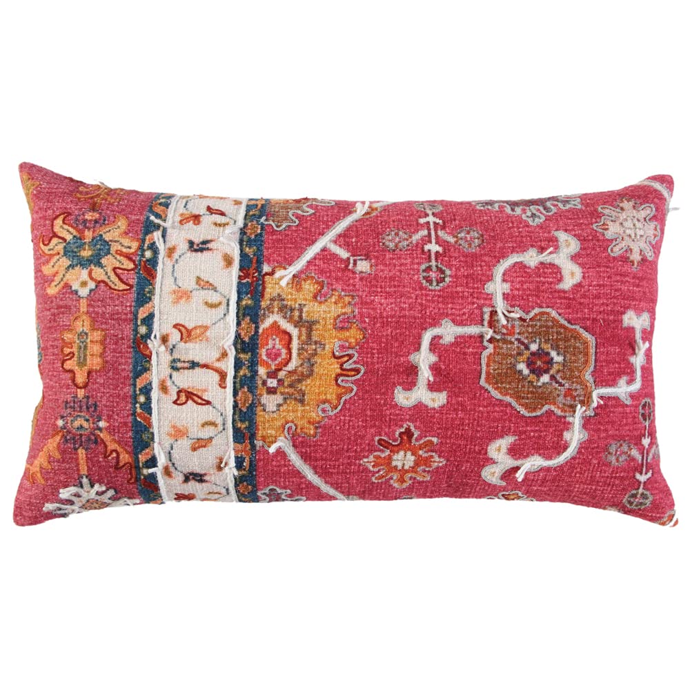 Rizzy Home 14&quot; x 26&quot; Down Pillow with Textured Cotton Cover-Multi- Jewel Tones