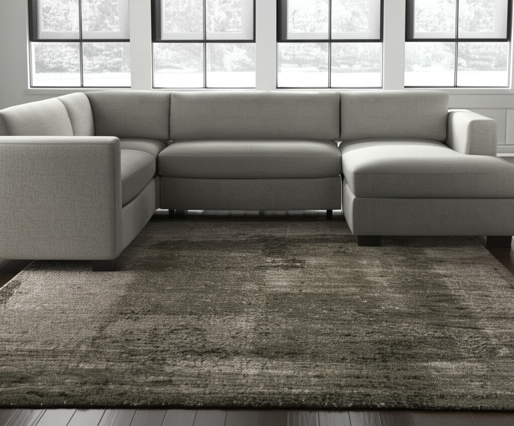 7' X 10' Green And Tan Abstract Distressed Area Rug