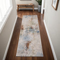 8' Ivory Blue And Red Abstract Runner Rug