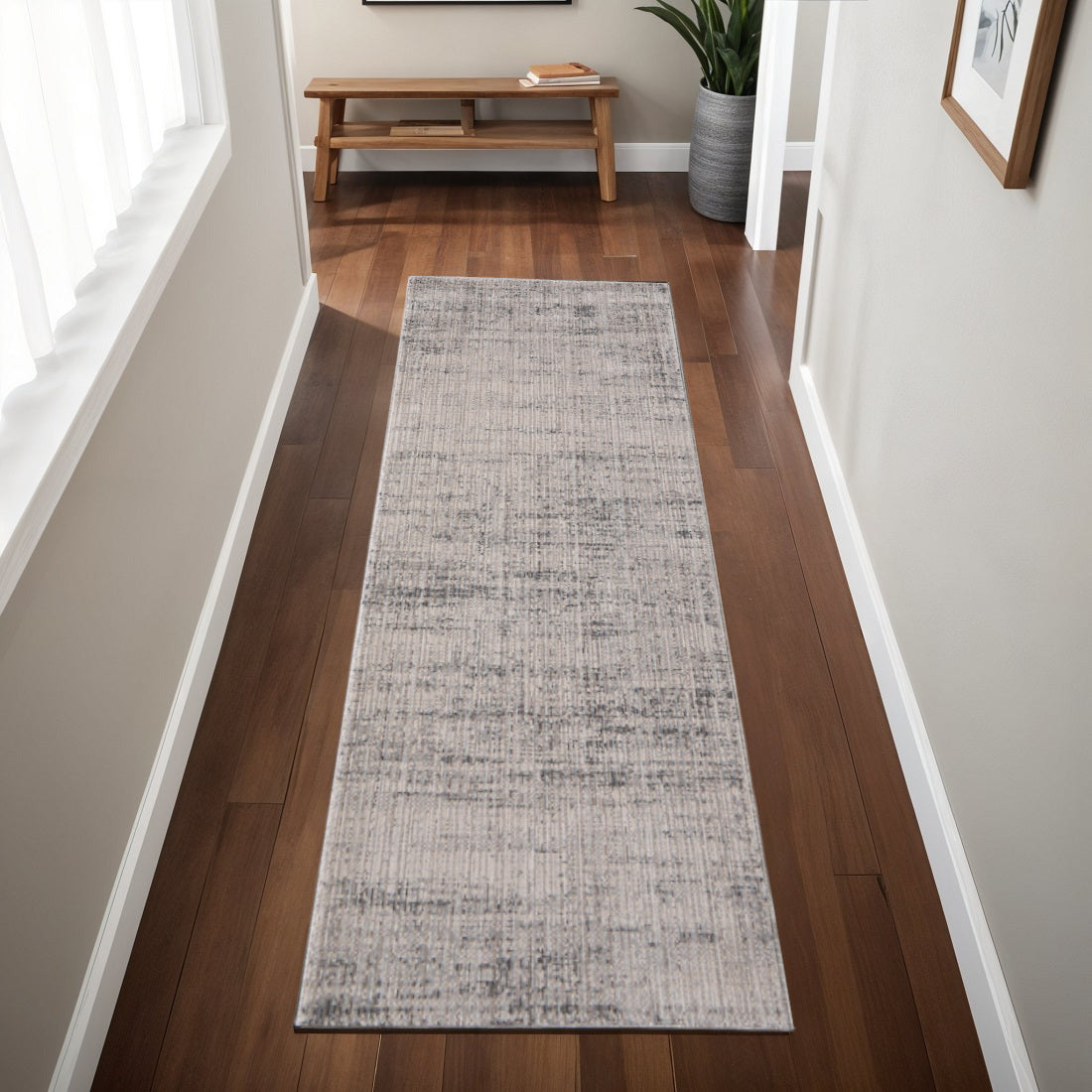 8' Gray Ivory And Taupe Runner Rug