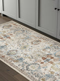 8' Tan Blue And Red Floral Runner Rug