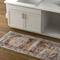 8' Ivory Red And Blue Abstract Distressed Runner Rug